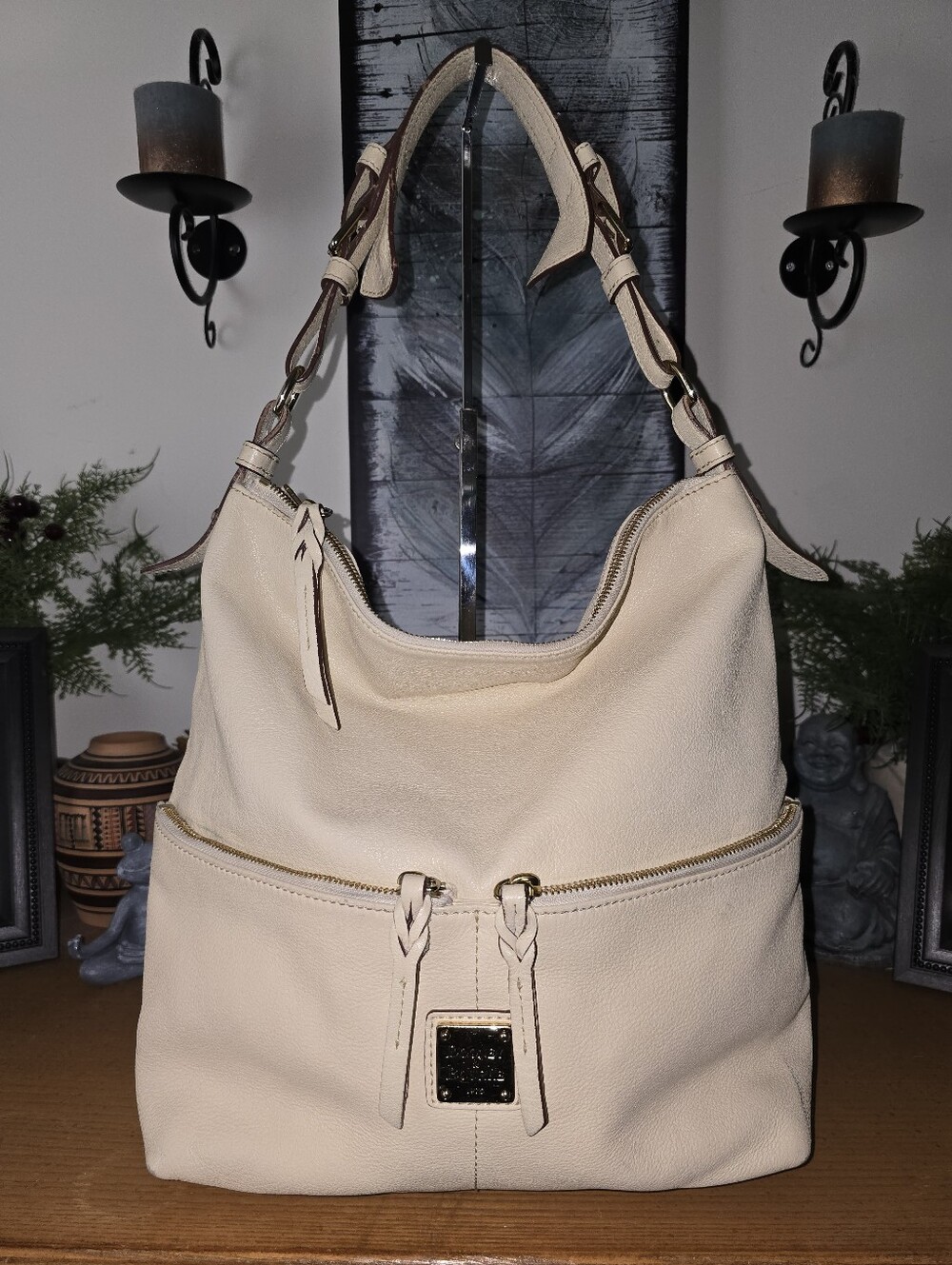 Dooney & Bourke Dillen Hobo Bag, Ivory Pebbled Leather EUC